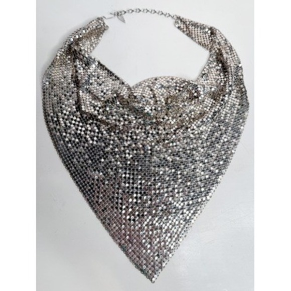Whiting & Davis Jewelry - Whiting & Davis | Vintage Silver Metal Mesh Bandana Bib Statement Necklace